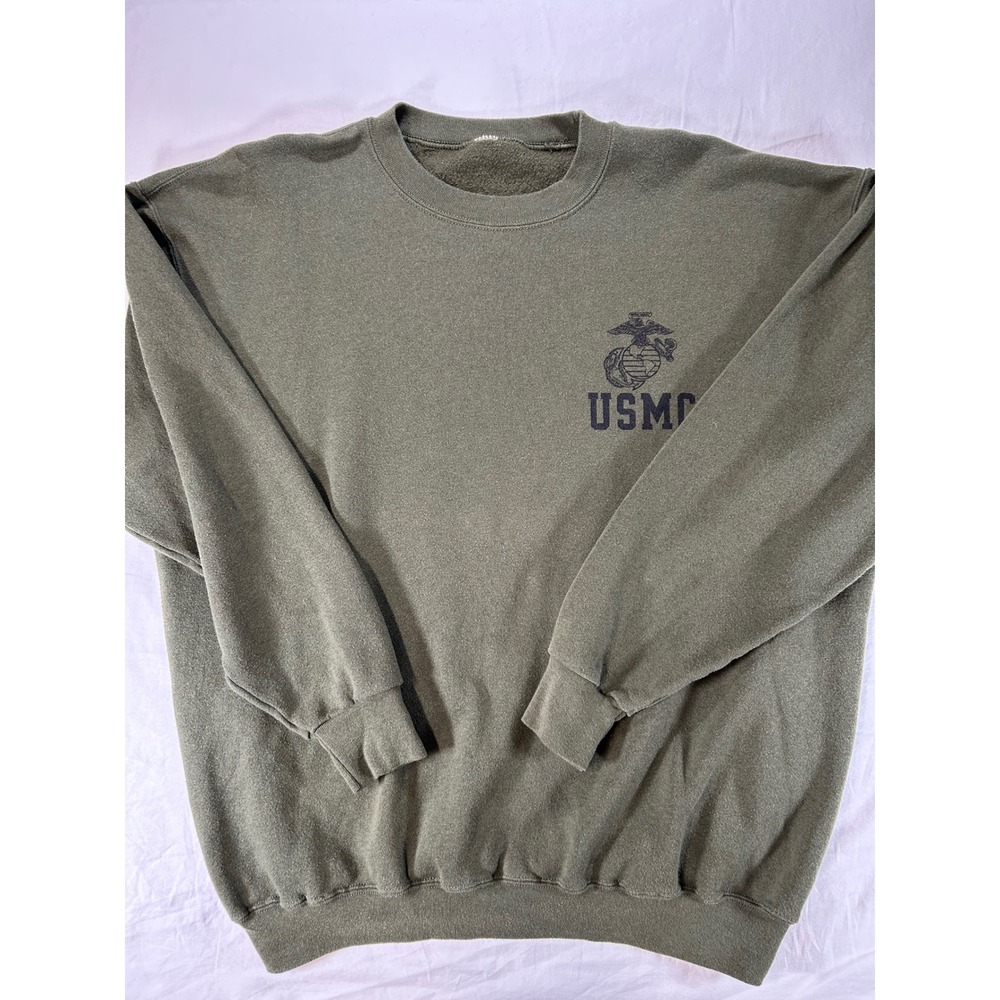Vintage USMC Marine Corps Crewneck Sweatshirt Olive Green Military Pullover XL